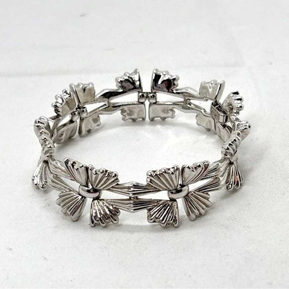 Trifari Crown, Vintage Silver Floral Bracelet - image 2