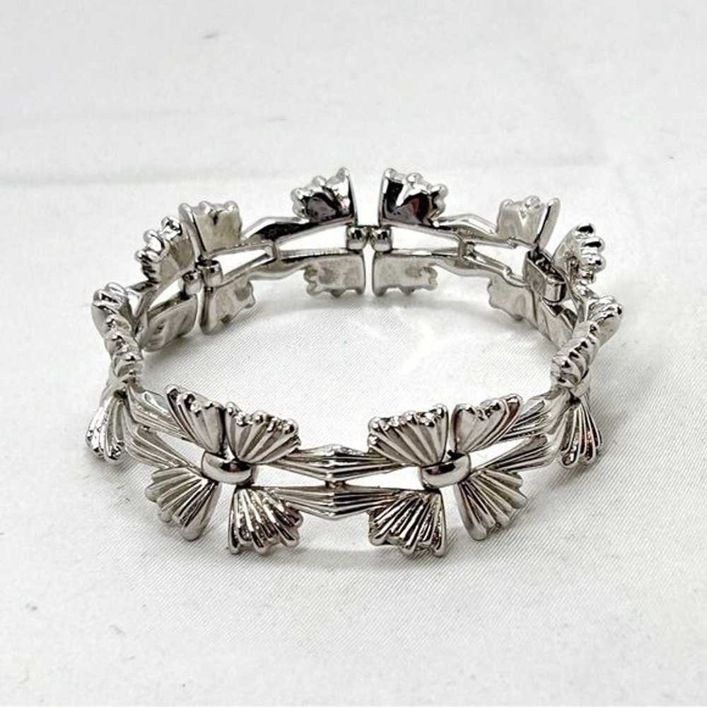 Trifari Crown, Vintage Silver Floral Bracelet - image 5