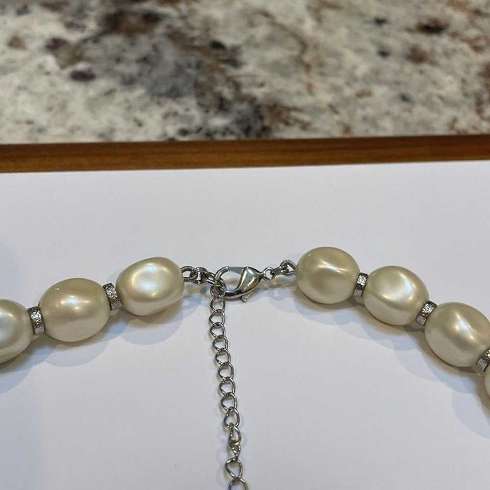 Beautiful Signed Talbots Silver Tone / Faux Pearl… - image 3