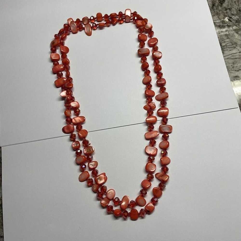 Women’s Costume Necklace Red Shell / Glass Beads … - image 10