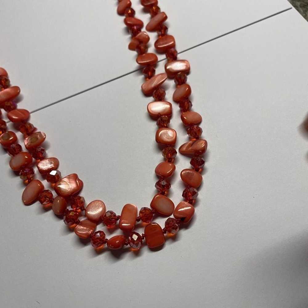 Women’s Costume Necklace Red Shell / Glass Beads … - image 12