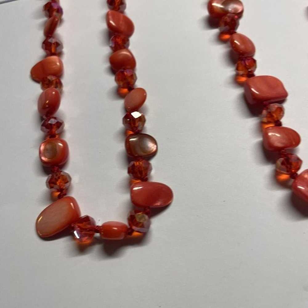 Women’s Costume Necklace Red Shell / Glass Beads … - image 3