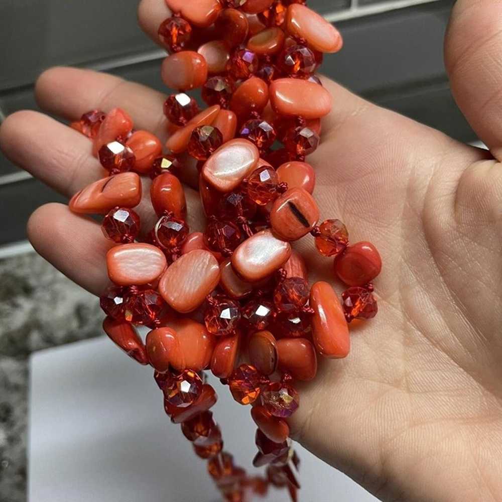 Women’s Costume Necklace Red Shell / Glass Beads … - image 5