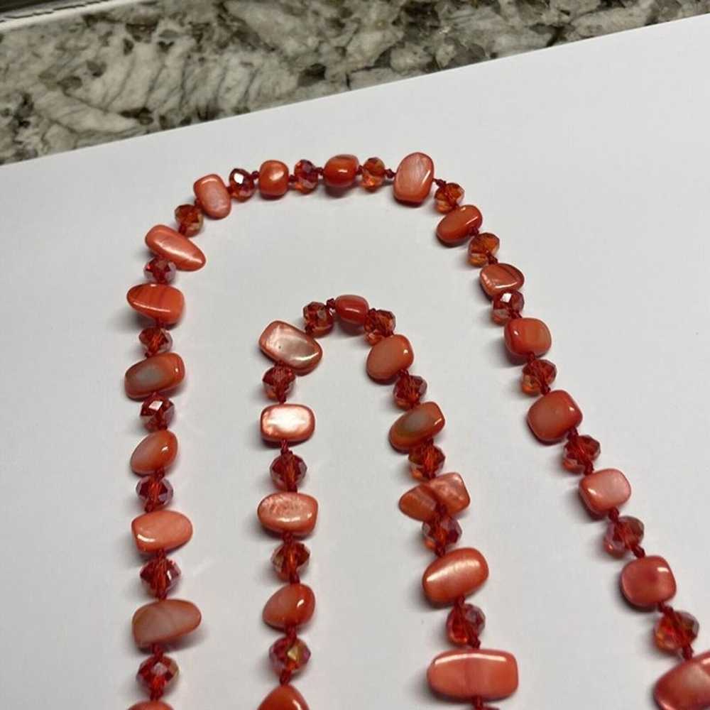 Women’s Costume Necklace Red Shell / Glass Beads … - image 6