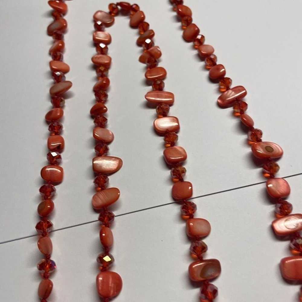 Women’s Costume Necklace Red Shell / Glass Beads … - image 7