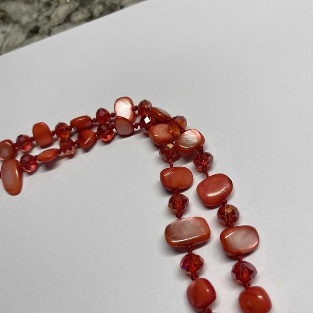 Women’s Costume Necklace Red Shell / Glass Beads … - image 8