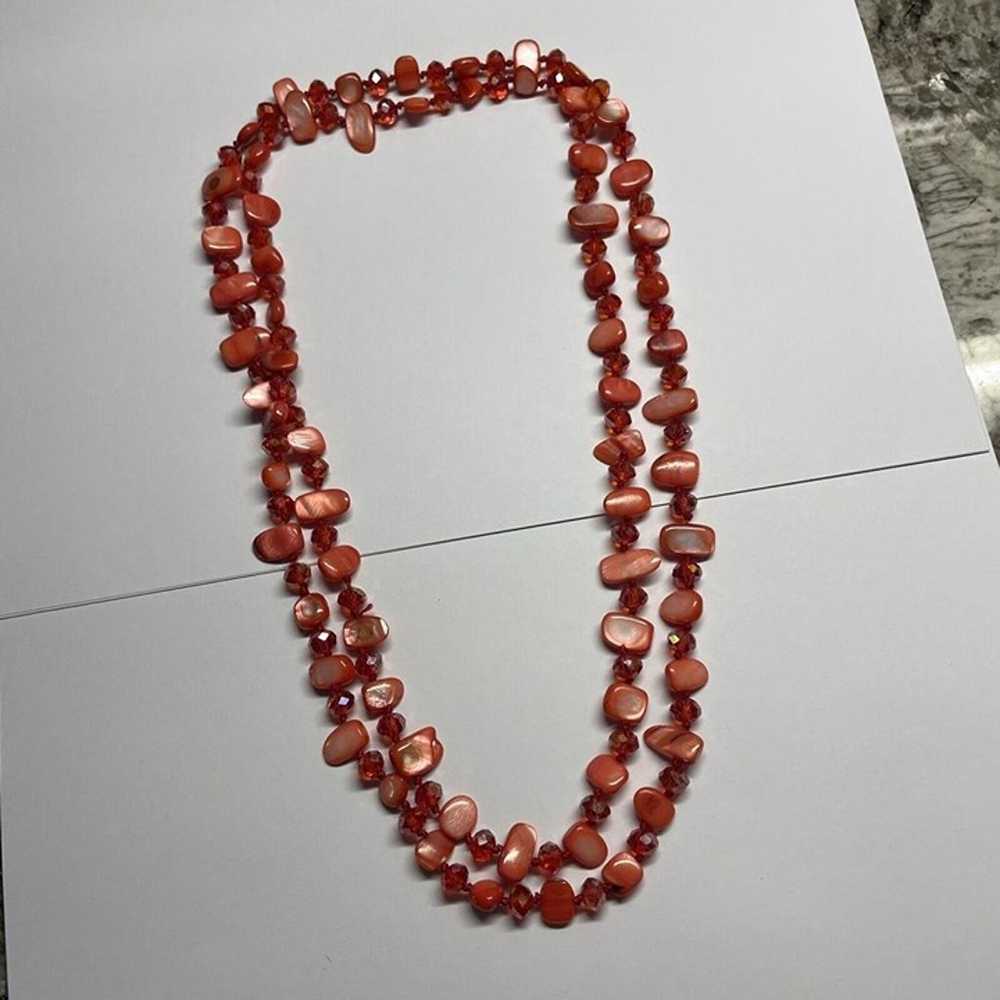 Women’s Costume Necklace Red Shell / Glass Beads … - image 9