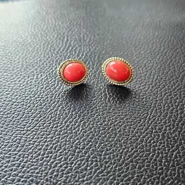 VINTAGE GOLD TONE CORAL EARRINGS - image 1