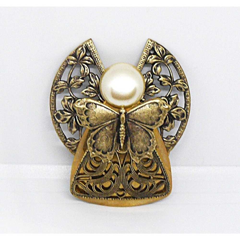 Vtg Jane Davis Angel Of Love Faux Pearl Butterfly… - image 1