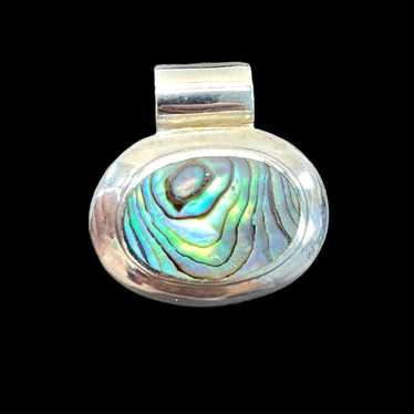 Sterling Silver .925 Vintage Inlaid Abalone Oxidi… - image 1