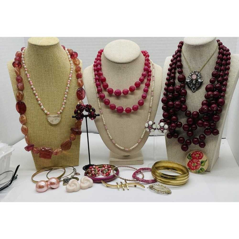 20 PC Vintage to New Jewelry Lot PINK THEME Brace… - image 1