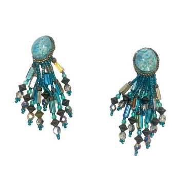 Vintage Costume Turquoise And Beaded Dangly Clip … - image 1