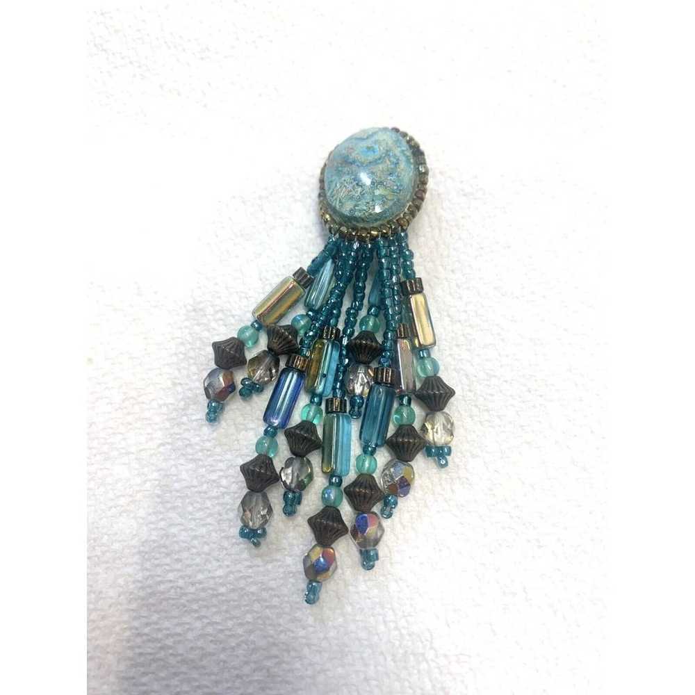 Vintage Costume Turquoise And Beaded Dangly Clip … - image 2