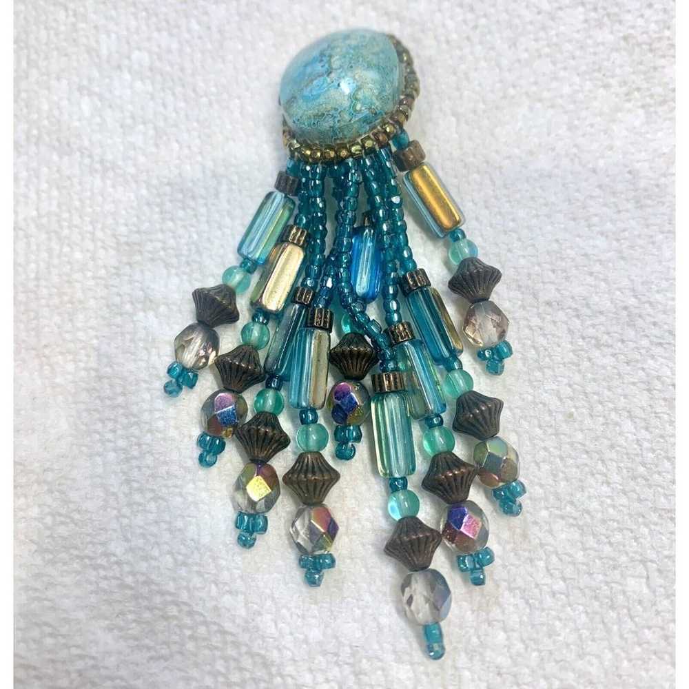 Vintage Costume Turquoise And Beaded Dangly Clip … - image 3