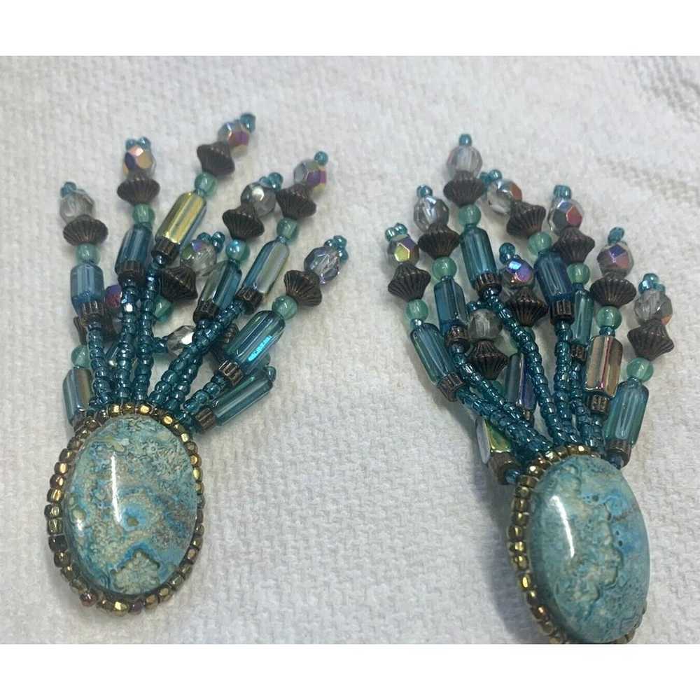 Vintage Costume Turquoise And Beaded Dangly Clip … - image 5