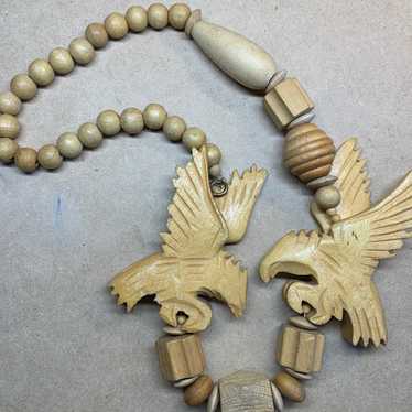 Free bird carved wooden eagle vintage necklace - image 1