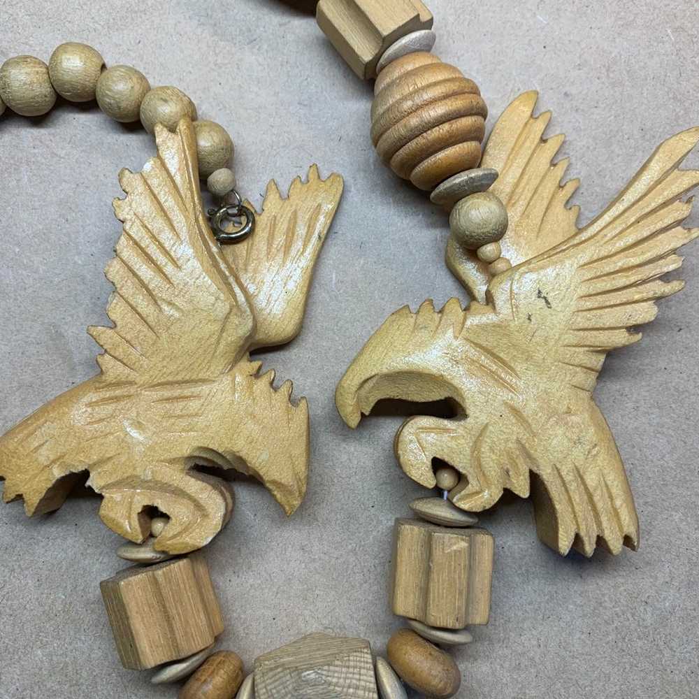 Free bird carved wooden eagle vintage necklace - image 2