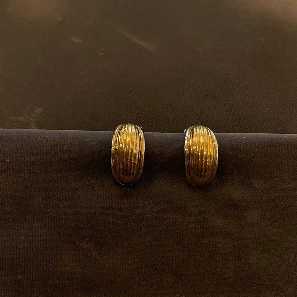 Vintage Silver Gold Two Tone Crescent Clip Earrin… - image 1