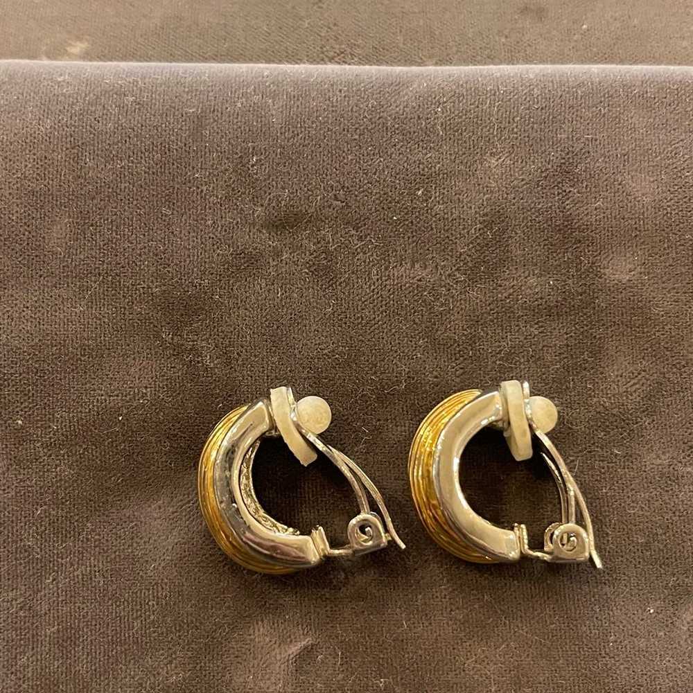 Vintage Silver Gold Two Tone Crescent Clip Earrin… - image 4