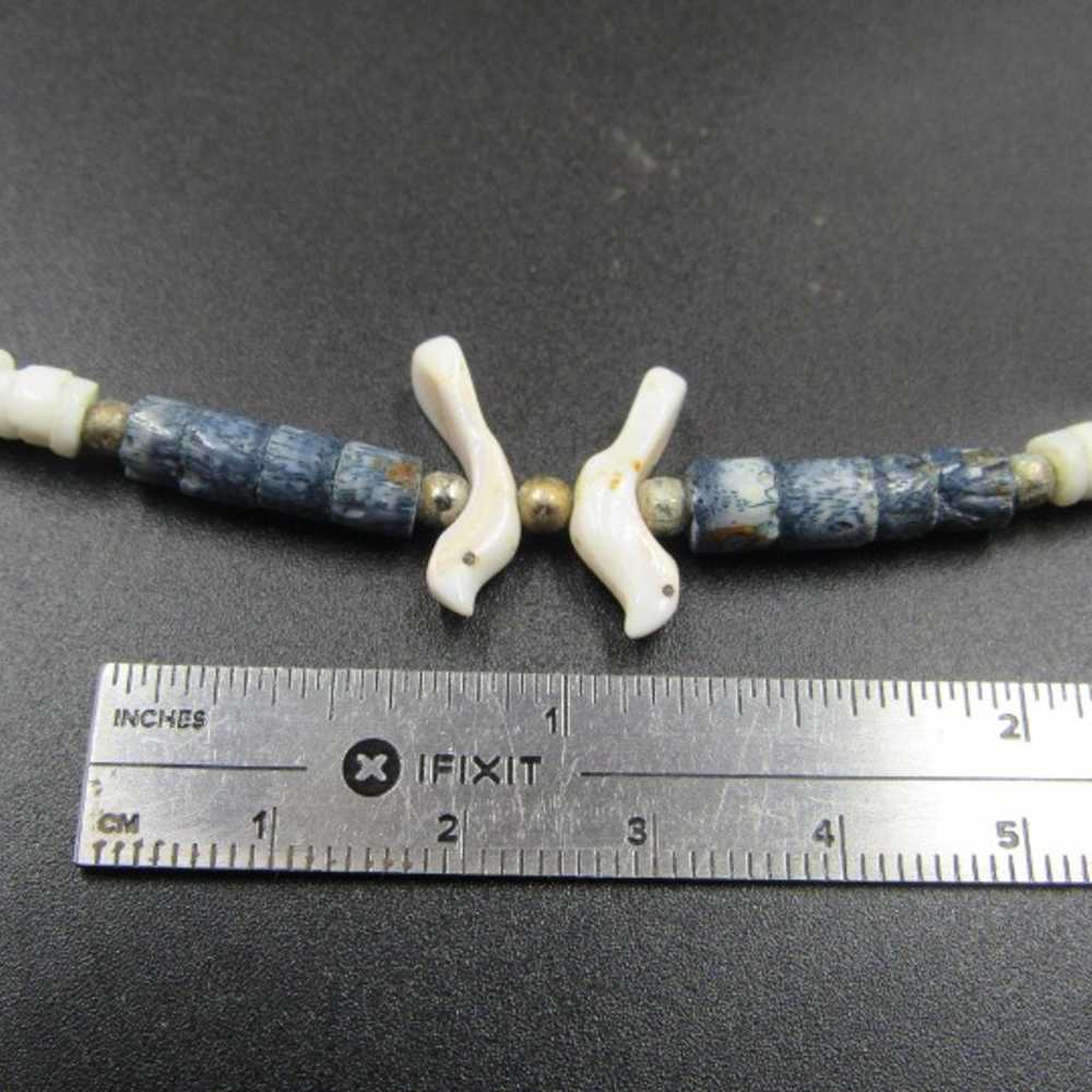 16" Shell Birds & Blue Wood Costume Necklace Vint… - image 4