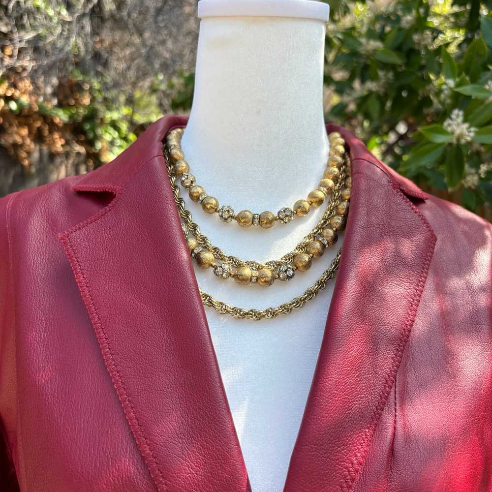 Vintage Multiple Strips Chain Gold Tone Beads Rhi… - image 6