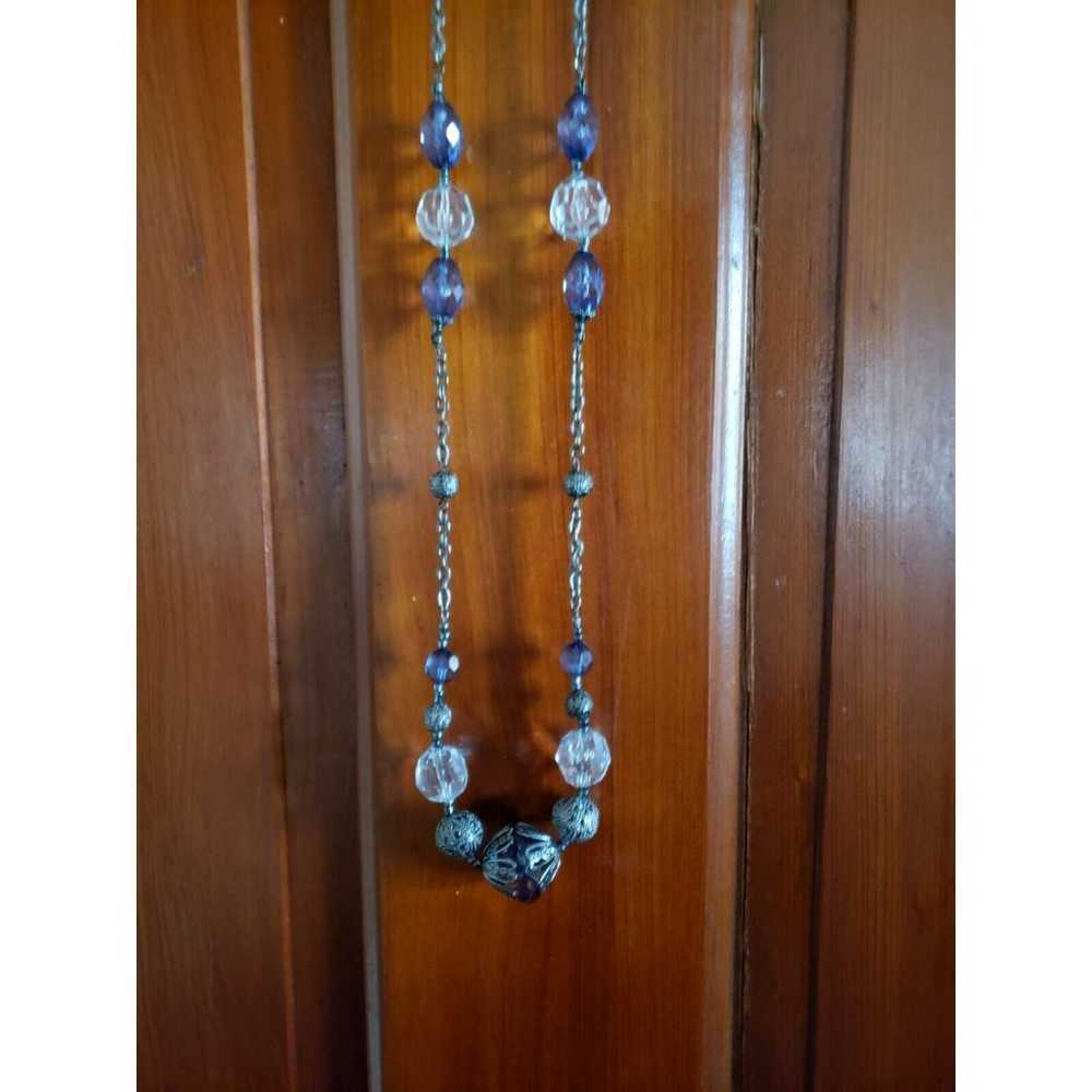 Vintage Avon Nina Ricci Bead Necklace Blue Clear … - image 3