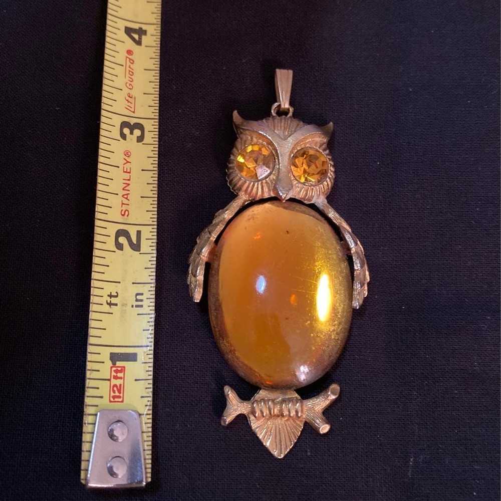 Signed Vintage Owl Pendant - image 2