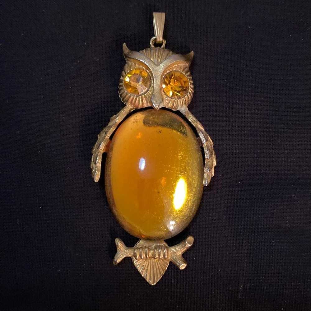 Signed Vintage Owl Pendant - image 3