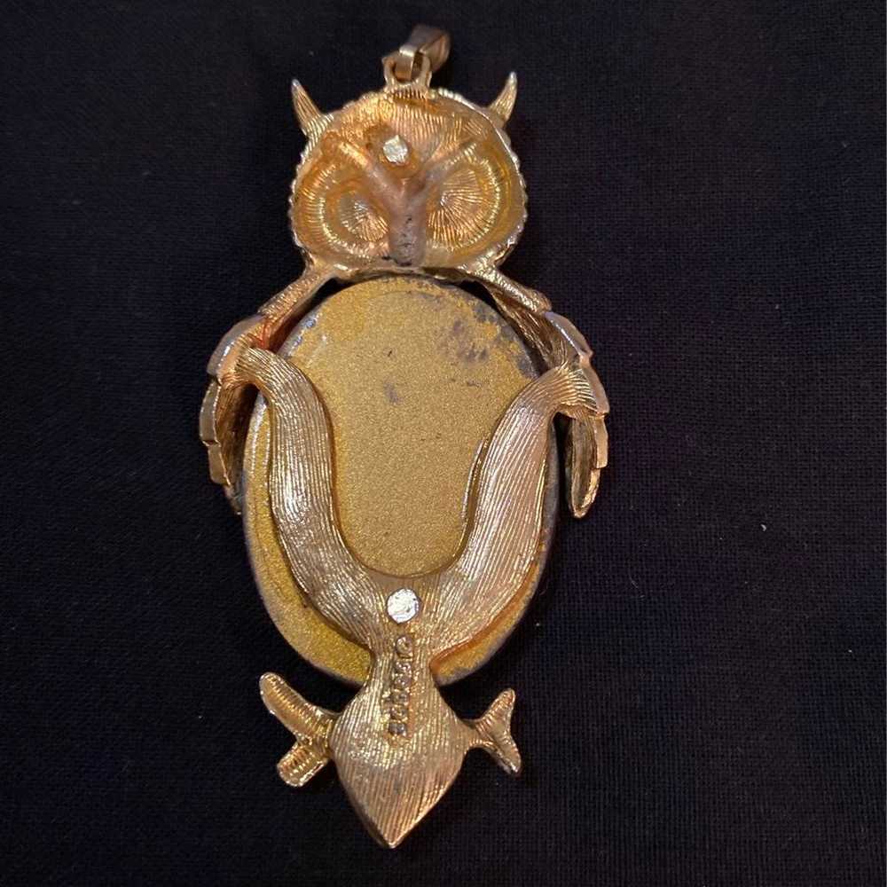 Signed Vintage Owl Pendant - image 4