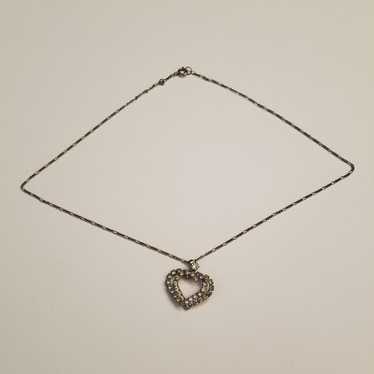 Vintage Rhinestone Double Hearts Pendant Necklace 