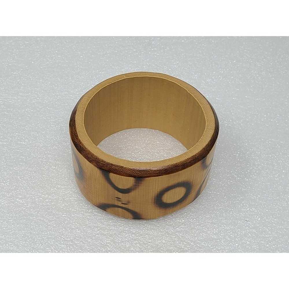 Vintage Wide Wooden Bangle Bracelet w/Circles Chu… - image 1