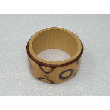 Vintage Wide Wooden Bangle Bracelet w/Circles Chu… - image 1