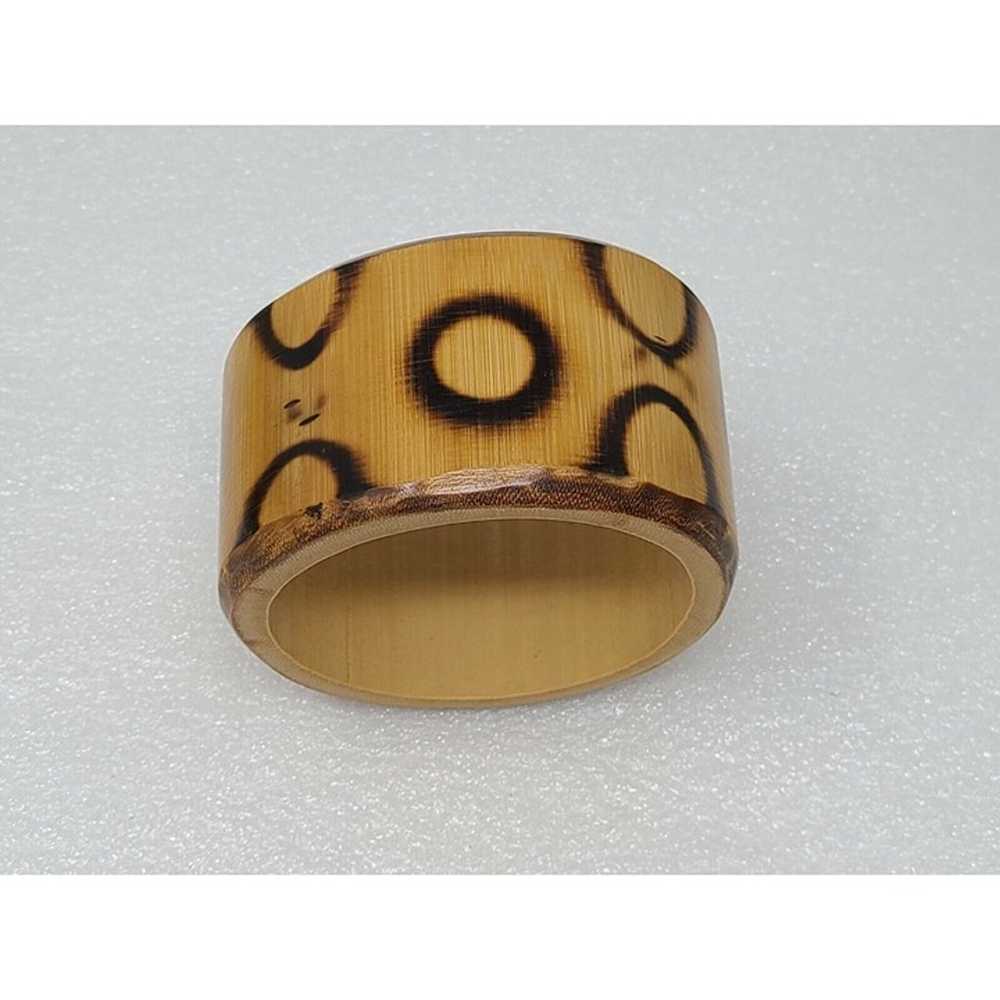 Vintage Wide Wooden Bangle Bracelet w/Circles Chu… - image 2