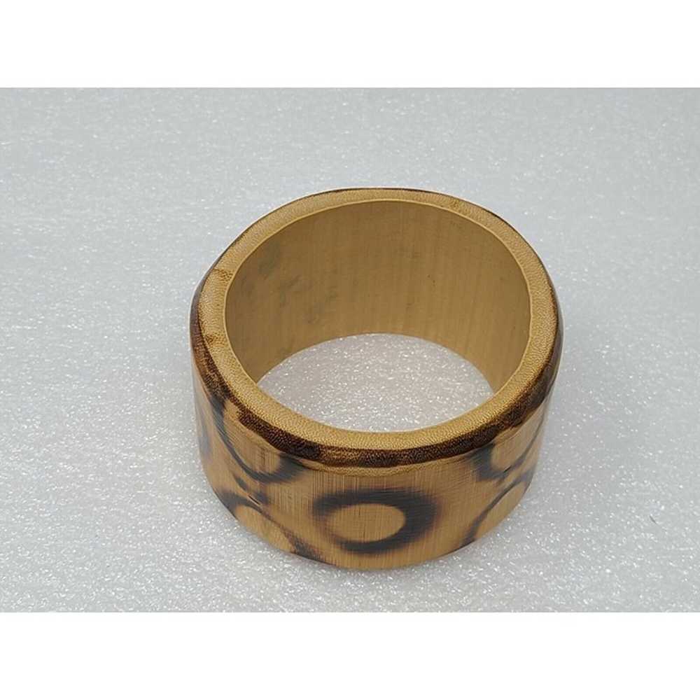 Vintage Wide Wooden Bangle Bracelet w/Circles Chu… - image 3