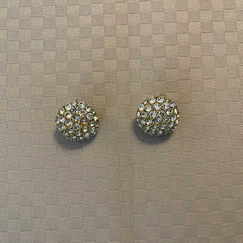 Vintage gold tone 1” dome pavè stud rhinestone fa… - image 2