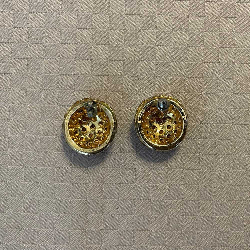 Vintage gold tone 1” dome pavè stud rhinestone fa… - image 3