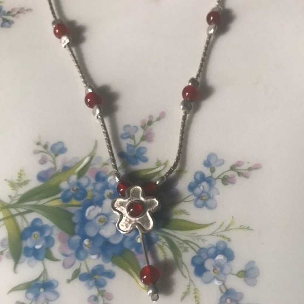 Vintage sterling silver 925 red agate flower flor… - image 1