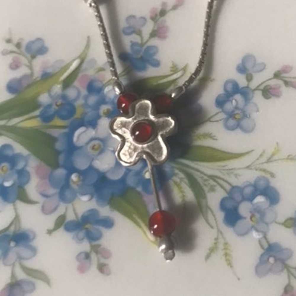 Vintage sterling silver 925 red agate flower flor… - image 2