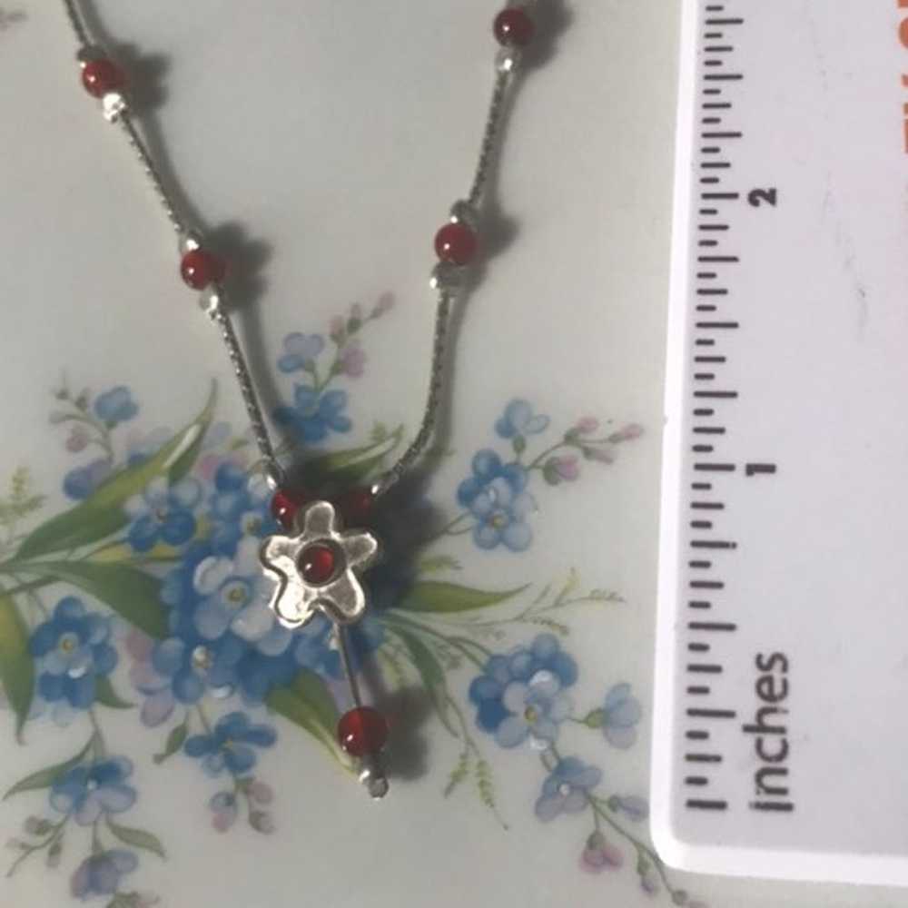 Vintage sterling silver 925 red agate flower flor… - image 3