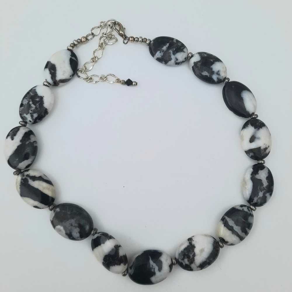 Gorgeous Vintage Zebra Jasper necklace with silve… - image 3