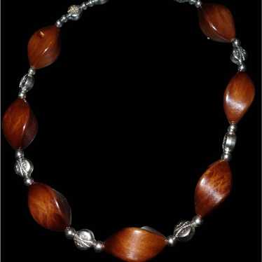 Gorgeous vintage Brown and silver necklace - image 1