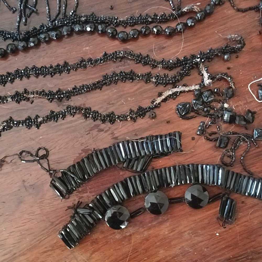 Vintage jet black beads and buttons lot - image 2