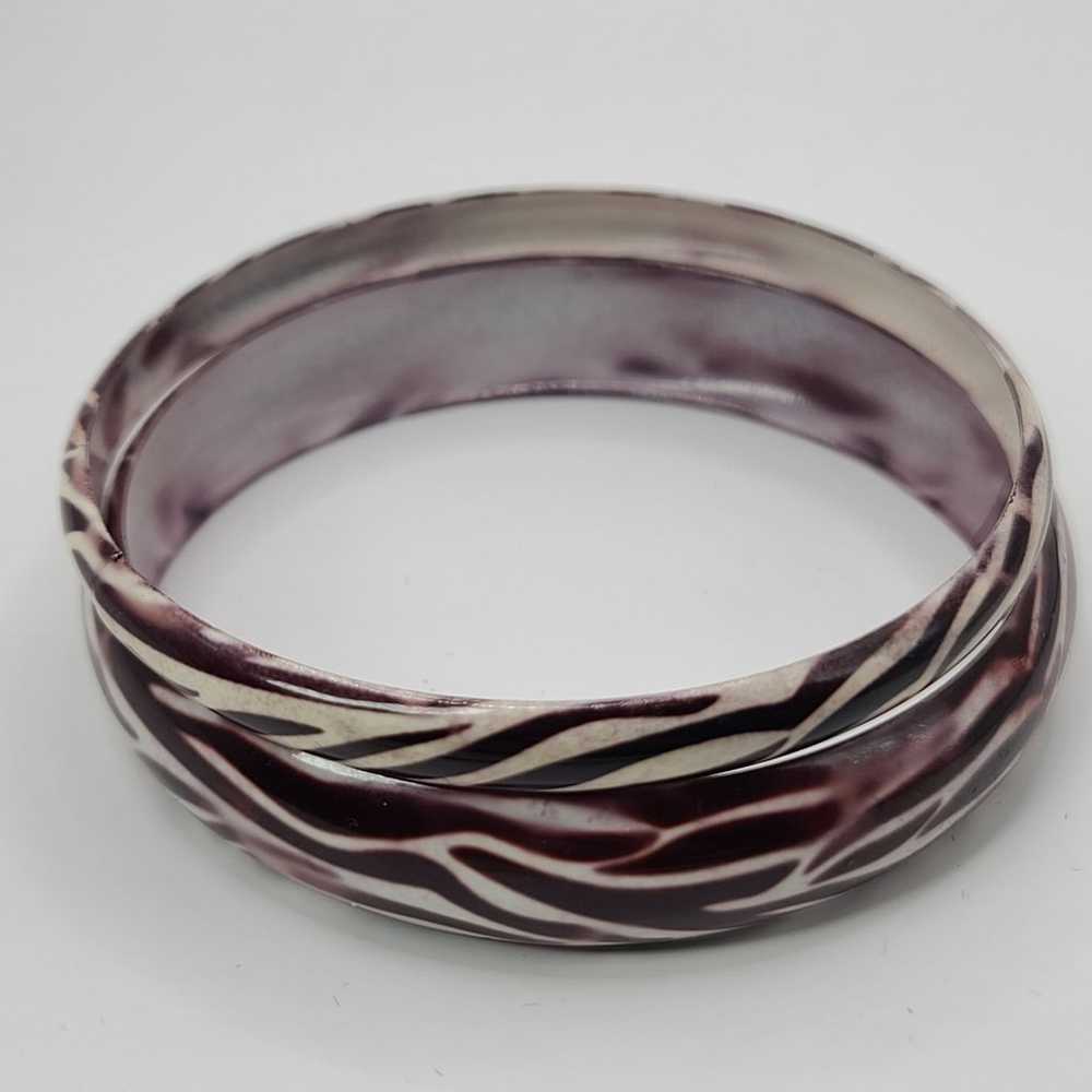 Animal Print Metal Bangle Bracelets Set of 2 Vint… - image 7