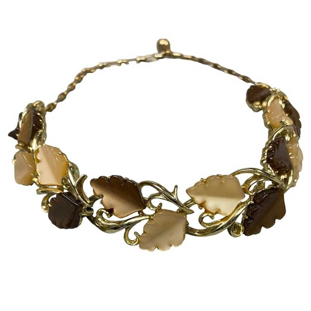 Vintage Thermoset Leaf Necklace Choker Gold Tone … - image 1