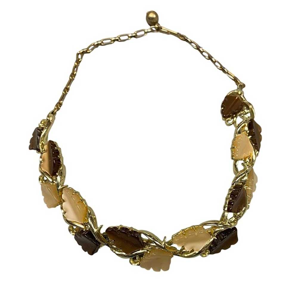 Vintage Thermoset Leaf Necklace Choker Gold Tone … - image 2