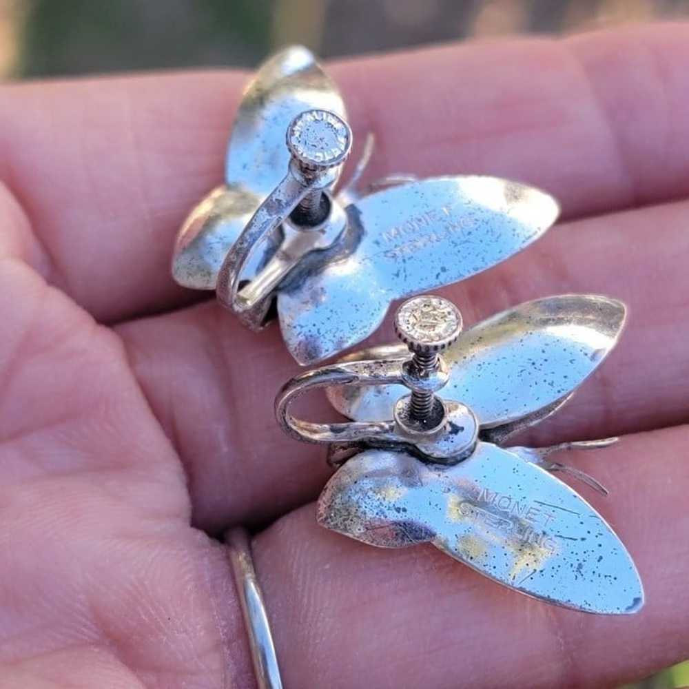 Vintage MONET 925 sterling silver 3D butterfly ea… - image 11