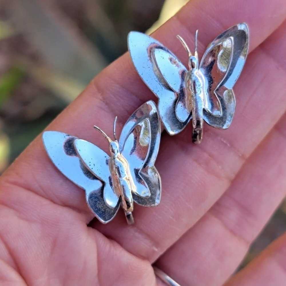 Vintage MONET 925 sterling silver 3D butterfly ea… - image 12