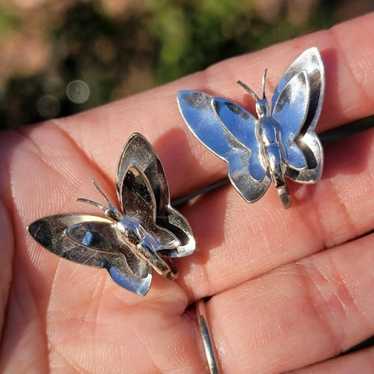 Vintage MONET 925 sterling silver 3D butterfly ea… - image 1