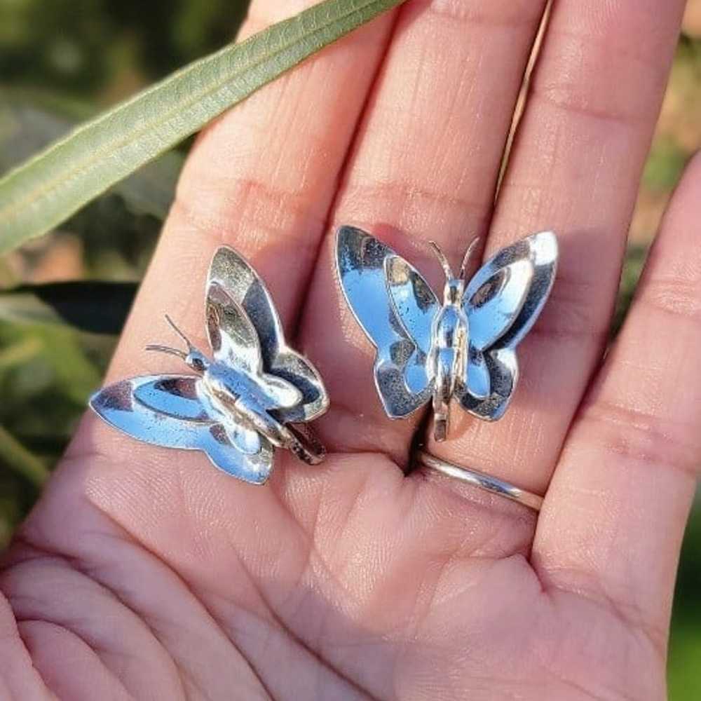 Vintage MONET 925 sterling silver 3D butterfly ea… - image 2