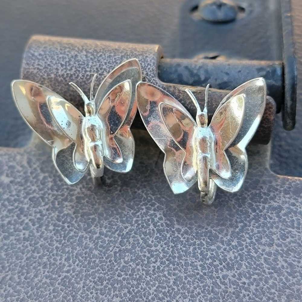 Vintage MONET 925 sterling silver 3D butterfly ea… - image 3